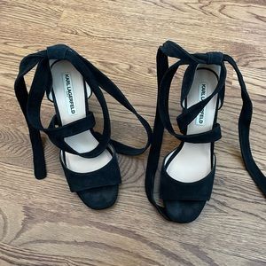 Karl Lagerfeld tie up black suede heels